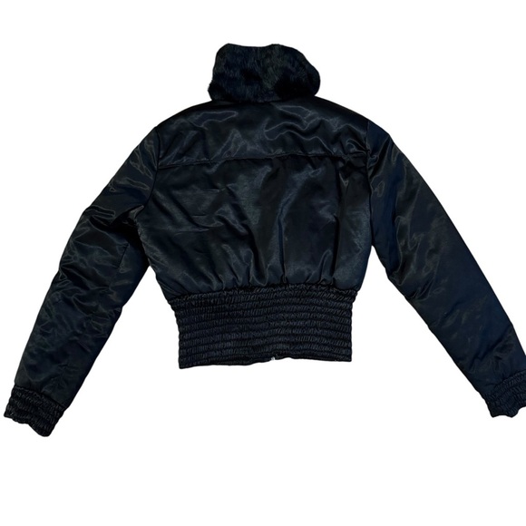 Bebe Y2K Black Puffer Jacket Goose Down Feather Rabbit Fur Lining - Picture 5 of 7